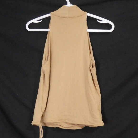 GUESS JEANS | large | Chic High Neck Caramel Sleeveless Top | Tie Up Waist - Picture 2 of 14